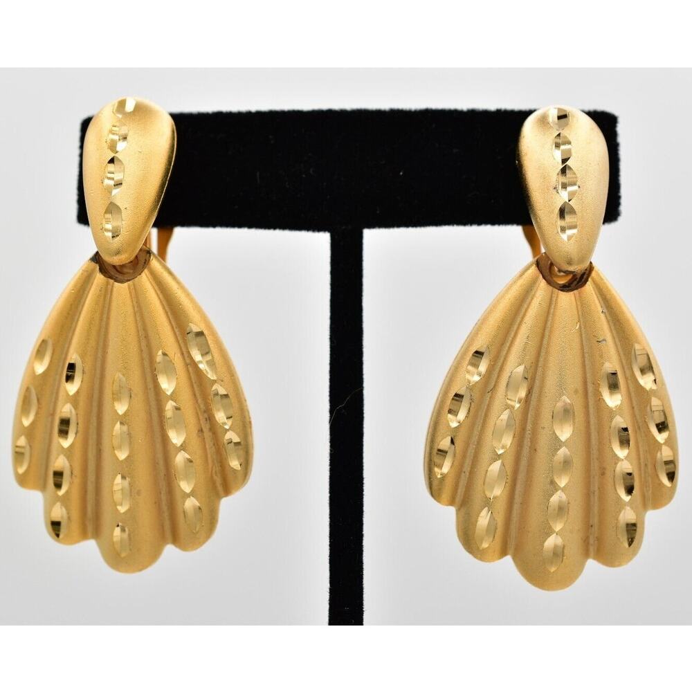 Vintage Chunky Door Knocker Clip On Earrings Brushed Gold Matte Heavy 80s BinA5